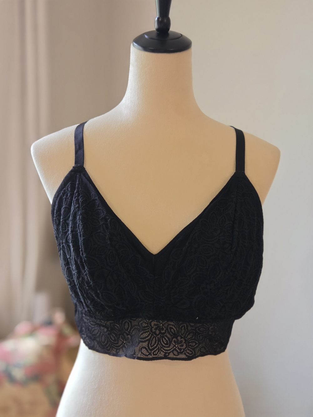 aerie Black Lace Longline Bralette